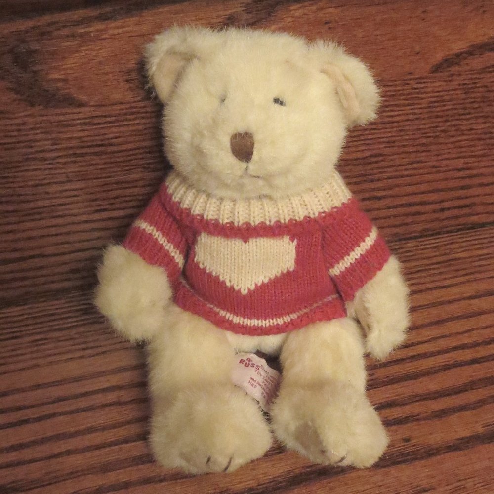 Russ White Bear with Red Heart Sweater